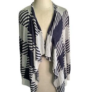 INC International Concepts Open Cardigan Cape Navy Gray Pattern